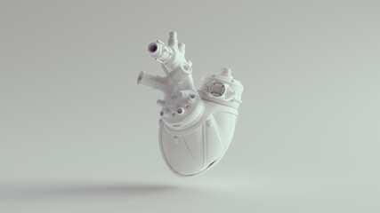 Human Artificial Cyborg Heart Pure White Anatomical Model 3d illustration render