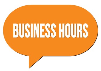 BUSINESS HOURS text written in an orange speech bubble