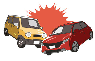 Obraz premium 衝突する軽自動車と普通自動車