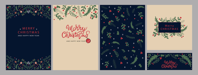 Universal templates. Merry Christmas Corporate Holiday cards and invitations. Vector illustration