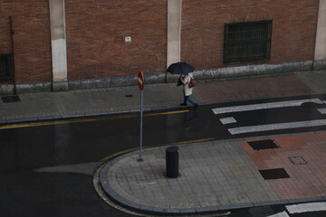 Walking in a rainy day