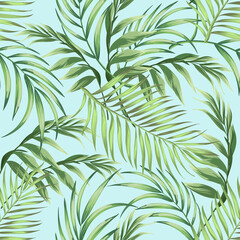 Naklejka na ściany i meble Tropical vector palm leaves pattern. Botanical illustration.