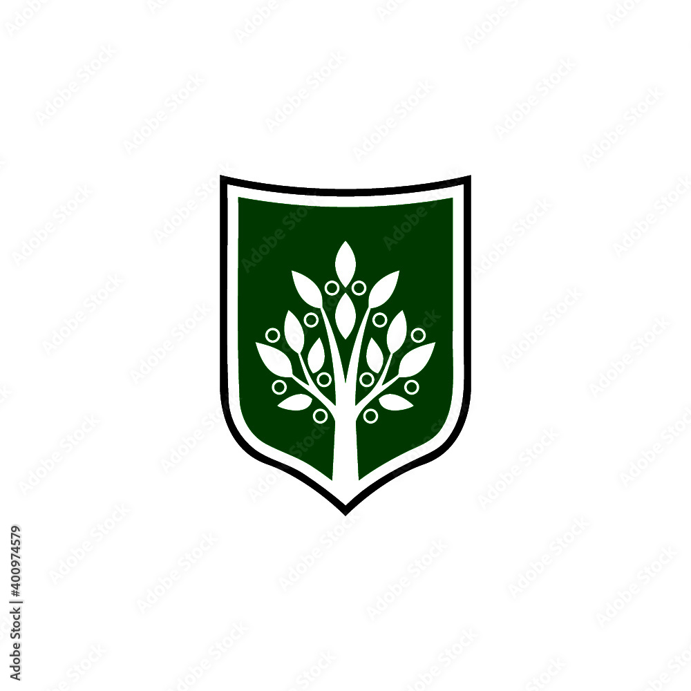 Wall mural Design template with a tree in a shield as a symbol isolated on white background