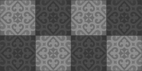 Grunge seamless gray grey anthracite dark vintage worn retro geometric square mosaic motif cement tiles texture background