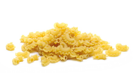 Pasta cornetti creste macaroni pile isolated on white background