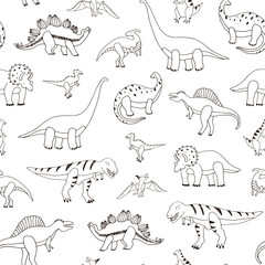 Dinosaurs hand drawn vector seamless line pattern © GooseFrol