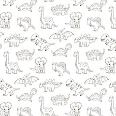 Dinosaurs hand drawn vector seamless line graphic pattern