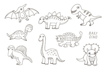 Dinosaurs hand drawn vector illustrations line set