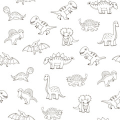 Dinosaurs hand drawn vector seamless line pattern
