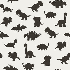 Dinosaurs hand drawn vector seamless silhouette pattern