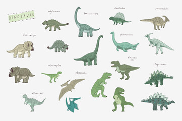 Dinosaurs hand drawn vector illustrations set - 400977991