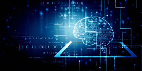 2d illustration Concept of thinking, background with brain, Abstract Artificial intelligence. Technology web background
