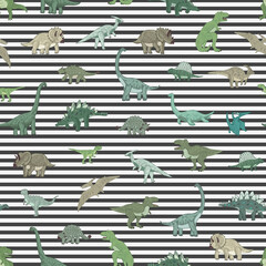 Dinosaurs hand drawn vector seamless striped pattern © GooseFrol