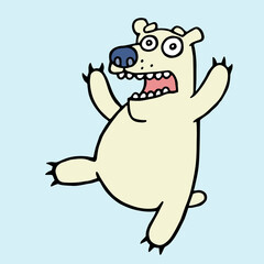 Funny polar bear in panic. Angry bees. Vector illustration.
