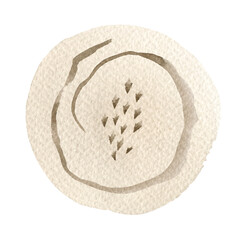 Watercolor abstract hand drawn illustration with sandy textured shape, sepia line and dots. A brown square picture with a white background.