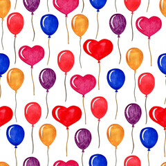 Watercolor hand painted illustration. Seamless pattern with hearts. For card, design, print or background.for a print, postcard, poster for Valentine's day, birthday, February 14. 