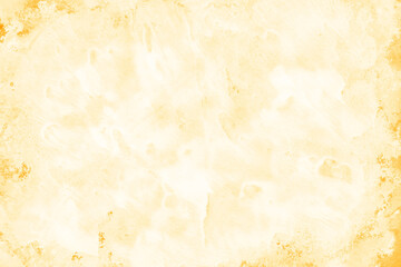 Yellow ink and watercolor texture on white paper background. Paint leaks and decalcomania effects. Hand-painted gouache abstract image. Mess on the canvas.