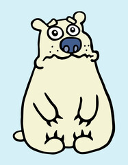Cartoon sad polar bear. Vector illustration.
