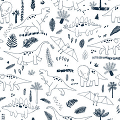 Dinosaurs hand drawn vector seamless line pattern © GooseFrol