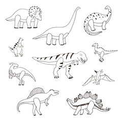 Dinosaurs hand drawn vector line illustrations set