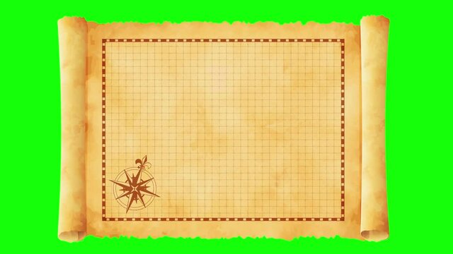 Pirate treasure map animation movie, Green background for background transparent use.