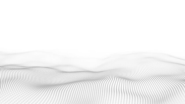 Abstract wave with moving dots. Flow of particles. Cyber technology illustration. 3d rendering