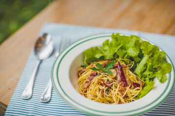 Sausages Spaghetti with chilli