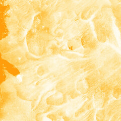 Yellow ink and watercolor texture on white paper background. Paint leaks and decalcomania effects. Hand-painted gouache abstract image. Mess on the canvas.