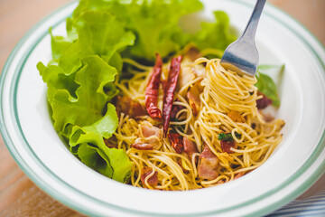 Sausages Spaghetti with chilli