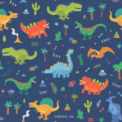 Dinosaurs hand drawn vector seamless pattern © GooseFrol