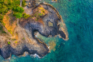 Aerial view of Ganh Da Dia or Dia stone at Phu Yen, Vietnam. Unesco heritage