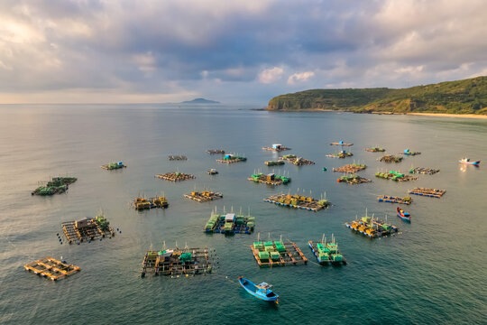 Aerial view of  shrimp ( prawn ) farm and lobster near Ganh Da Dia, Phu Yen, Vietnam.