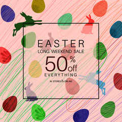 Fototapeta premium Easter sale banner, background. Trendy Easter square abstract template. Suitable for social media posts, mobile apps, cards, invitations, banners design and web or internet ads. Vector illustration.