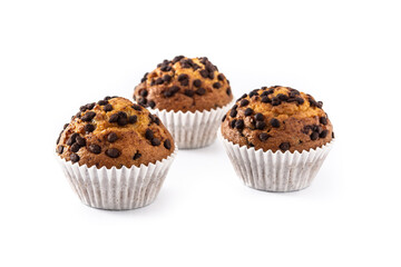 Just baked chocolate muffin isolated on white background	