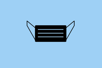 graphic of black face mask on blue background