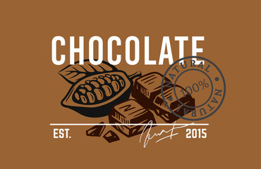 Fototapeta premium emblem pieces of chocolate with text