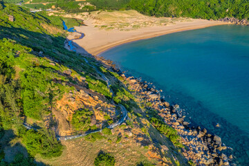 Aerial view of Dai Lanh Lighthouse, Phu Yen. This place is considered the first place to receive sunshine on the mainland of Vietnam