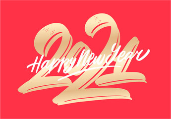 2021. Happy New Year. Vector golden foil lettering greeting card.