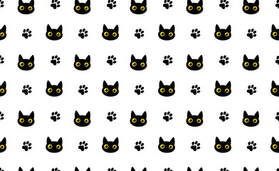 Black cat. Seamless pattern with trendy print for textiles, bed linen, clothing, wrapping paper. 