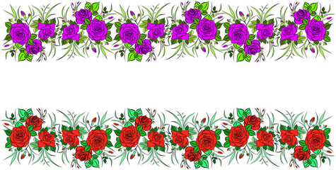 Colorful rose bouquet flowers and green leaves growth on white background,creative with illustration in flat design.Floral pattern,decorative series for wallpaper.Valentine day concept.