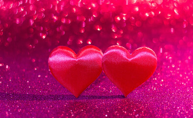 Red heart with lights on a light background concept Valentine's day love and gift, copy space
