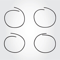 Black circle, pen draw set. Highlight hand drawn circle isolated on background. Handwritten black circle. For marker pen, pencil, logo and text check. Circle vector illustration