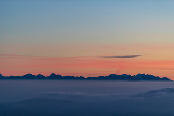 Fototapeta na wymiar Mount Grappa in Italy / View from the summit at dawn