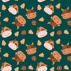 Very cute pattern with cows and sweets. Cute pattern with bull and cookies