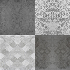 Grunge seamless gray grey anthracite white vintage worn retro geometric square mosaic motif cement tiles texture background
