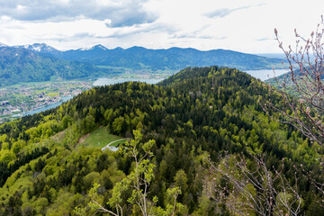 Panorama lake Tegernsee from Baumgartenschneid in Bavaria, Germany