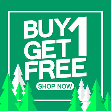 Buy 1 Get 1 Free, Christmas Sale, poster design template, Xmas bogo, vector illustration