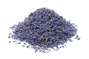 Dried healthy lavender pile on white. Alternative medicine.