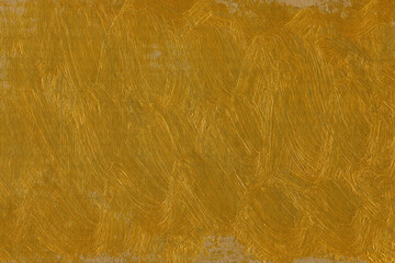 Modern contemporary acrylic background. Gold paint texture made with a brush. Luxury abstract painting on paper. Mess on the canvas.