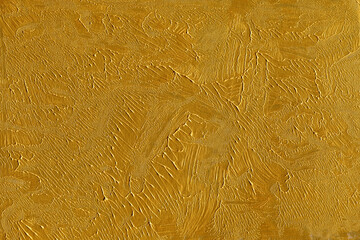 Modern contemporary acrylic background. Gold paint texture made with a brush. Luxury abstract painting on paper. Mess on the canvas.